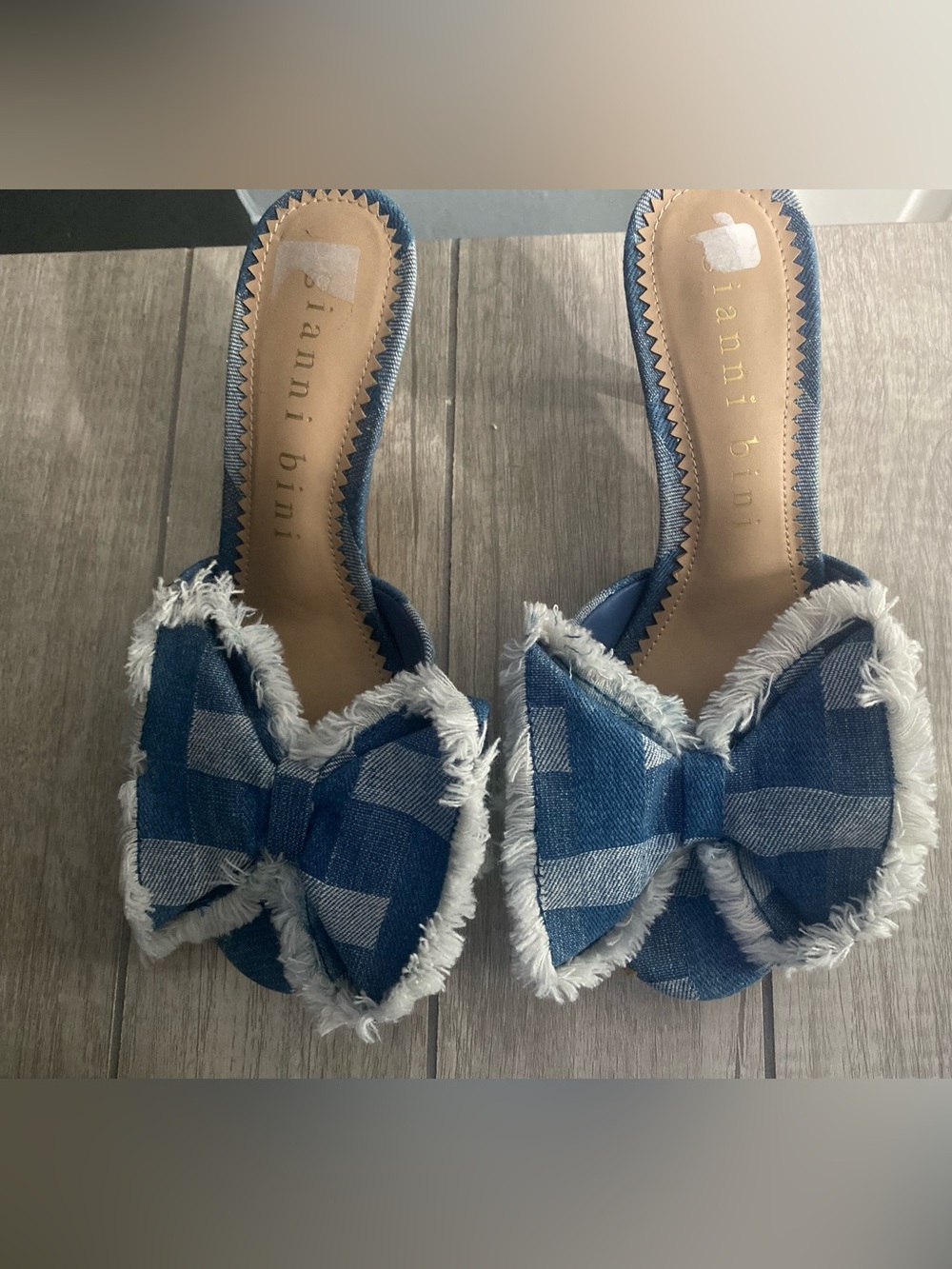Gianni Bini Blue Check Bow Mules